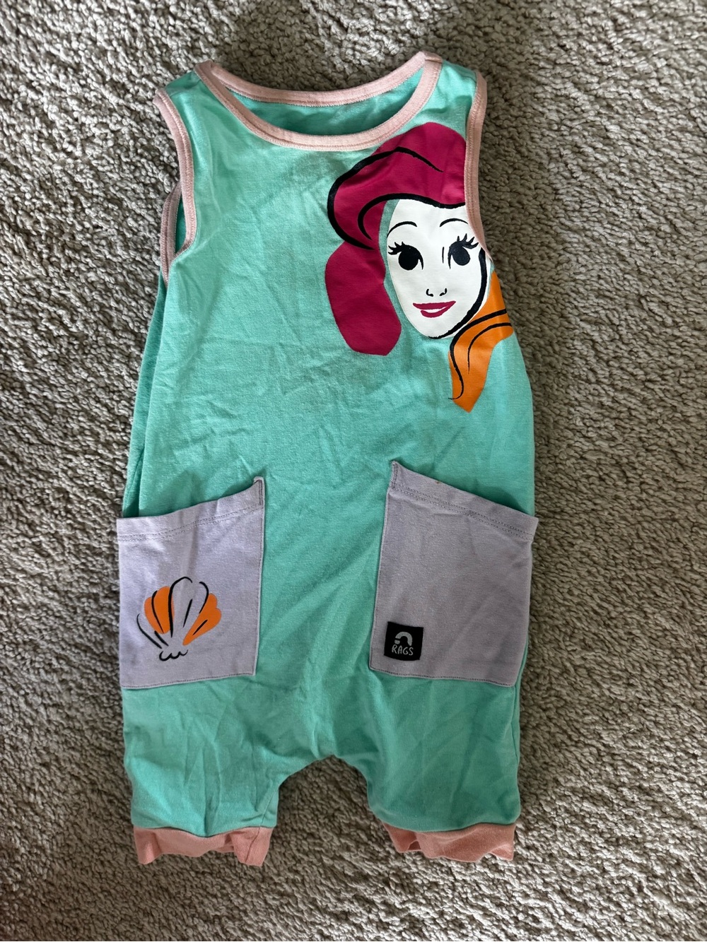 Ariel Character Mint Romper with Pink Trim